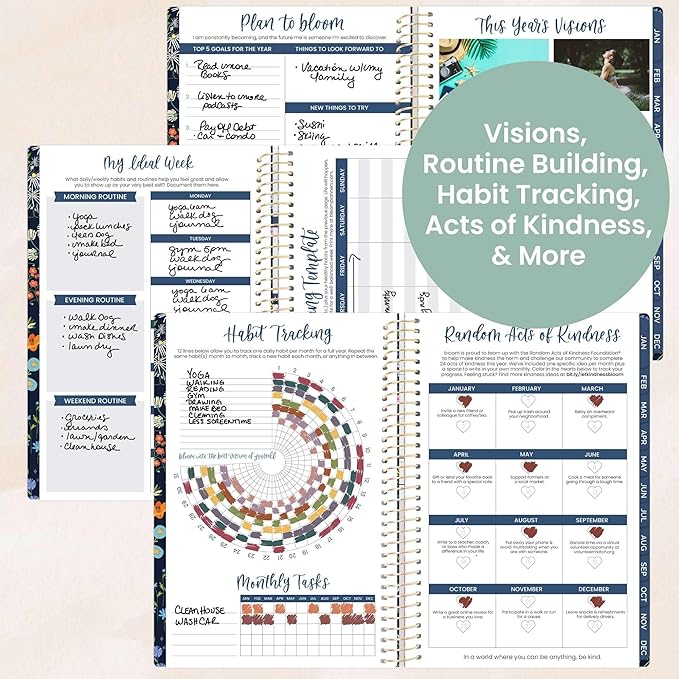 bloom daily planners 2026 Planner (January - December) Calendar Year Organizer - 5.5” x 8.25” - Weekly & Monthly Agenda Book with Stickers & Bookmark - Garden Party, Navy