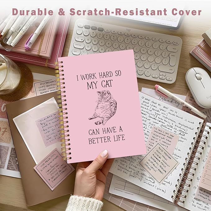 Lacama Pink Cat Notebook, Gifts for Cat Lovers, Funny Notebooks for Work, 160 Pages, Office Humor Gifts, School Office Supplies, 5.5"x8.3" I Work Hard So My Cat Can Have A Better Life Journal Notebook