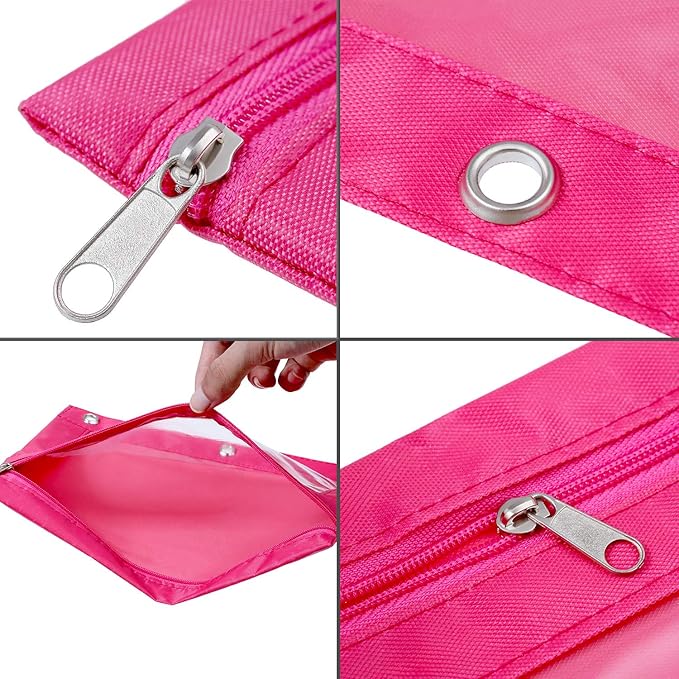 Boao 60 Pcs Pencil Pouch for 3 Rings Binder Pencil Bags Bulk with Zipper Colorful Case Stationery Bag with Clear Window for Office Supplies