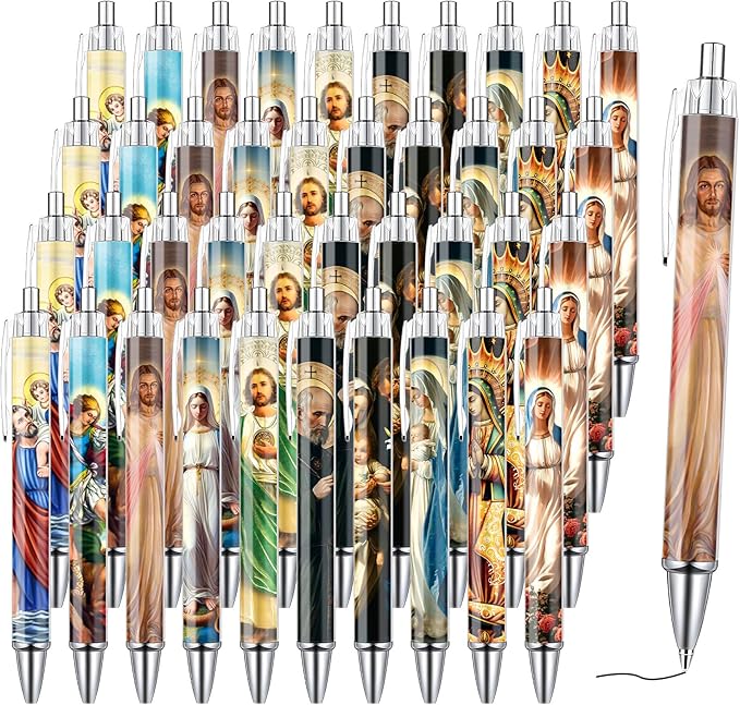Catholic Saint Ballpoint Pens - 40 Pcs Christian Bible Pens Set for Women Men Jesus Christ Virgin Mary Smooth Ball Point Pen Religious Church Gifts for Home Office Stationery School Supplies