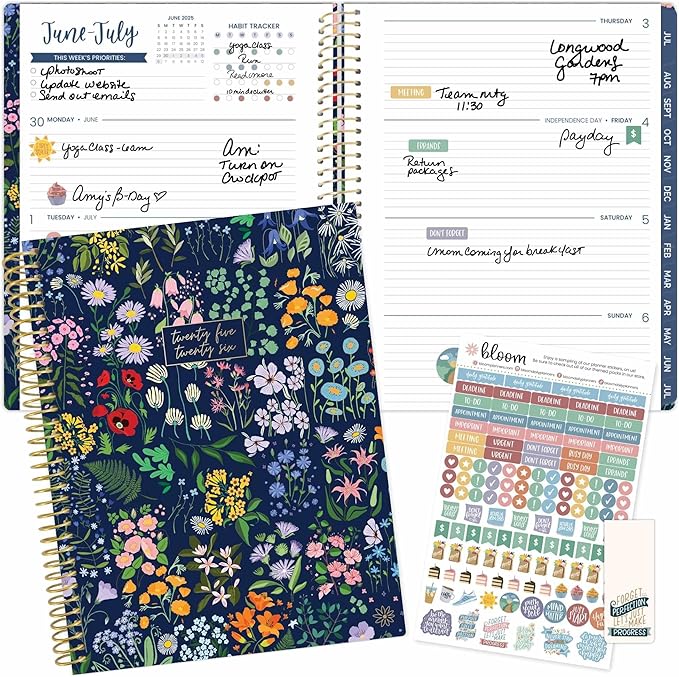 bloom daily planners 2025-2026 (8.5" x 11") Academic Year Day Planner (July 2025 - July 2026) - Weekly & Monthly Dated Agenda Organizer with Stickers & Tabs - Garden Party, Navy