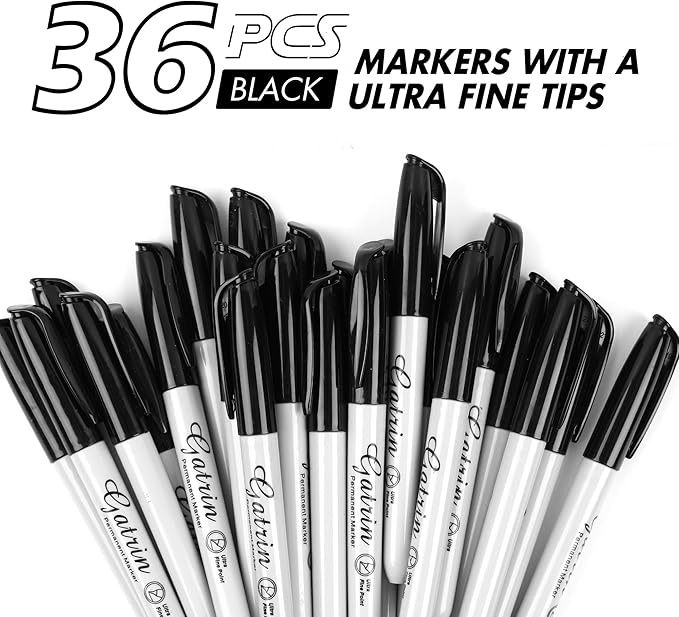 Ultra Fine Point Black Permanent Markers, 36 Pack Ultra Fine Point Black Permanent Marker set, Works on paper, Plastic, Stone, Glass, Metal