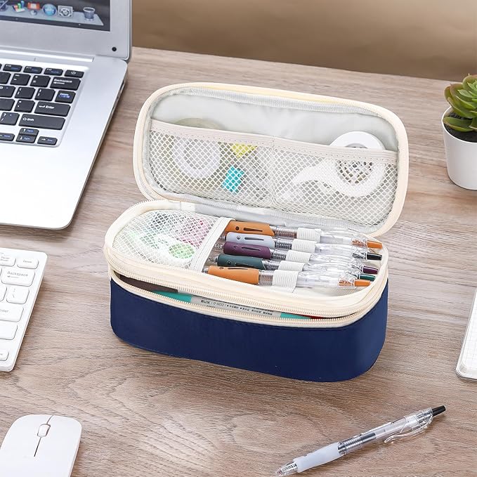 Pencil Case for Boys Kids Teens Adults Big Pencil Bag with Zipper Big Pen Pouch Large Stationery Pen Case Organizer for School Blue