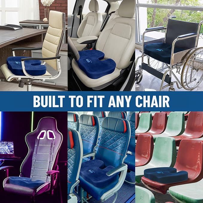 Everlasting Comfort Doctor Recommended Memory Foam Seat Cushion for Office Chairs & Car Seat - Ergonomic Office Desk Accessories for Tailbone Pain Relief, Sciatica & Back Support