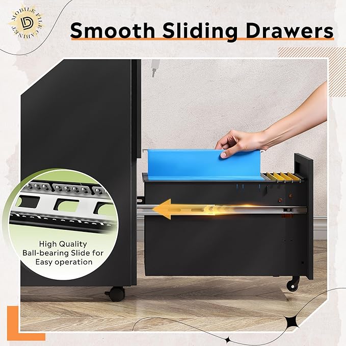 DEVAISE 2-Drawer Metal File Cabinet with Lock, Mobile Filing Cabinet Under Desk for Home Office, Fully Assembled Printer Stand fits F4/A4/Letter/Legal Size, Black, 20" D x 15" W x 27" H