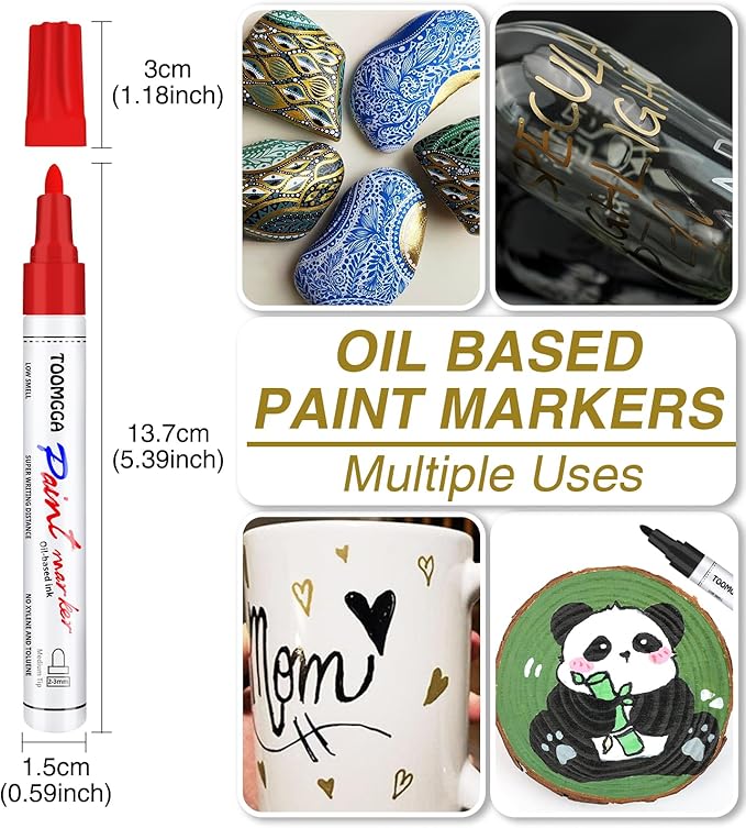 White Paint Pens Permanent Paint Markers - 24 Pack Oil Based Marking Pens, Medium Point, Quick Drying and Waterproof for Rock Painting Car Tyre Metal, Plastic, Canvas, Wood, Glass