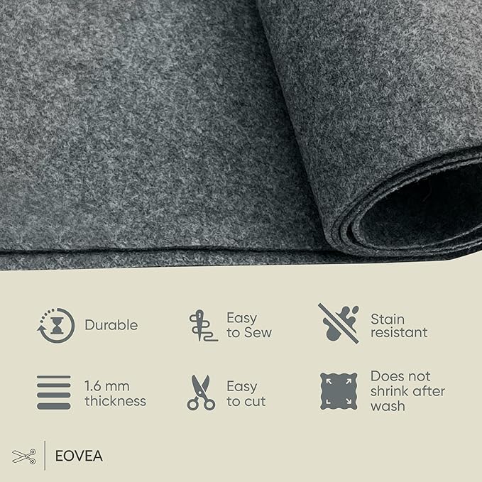 EOVEA | Acrylic Felt Fabric by The Yard - Non-Stiff, Soft Material - 72" Wide - 1.6mm Thick Felt Sheets for DIY Crafts, Sewing, Upholstery, Cushion, Padding(Charcoal, 2 Yard)