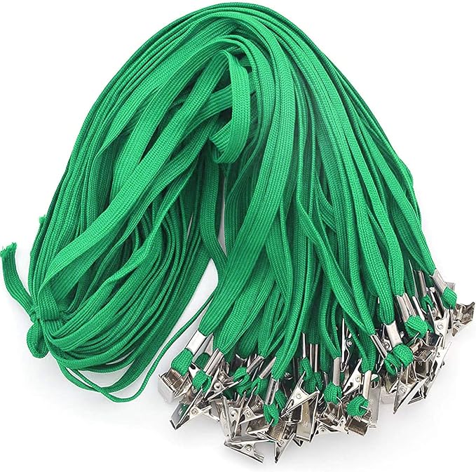 Beebel Lanyard 100 Pack Green Badge Lanyards Flat Lanyards Round 32" with Badge Clip