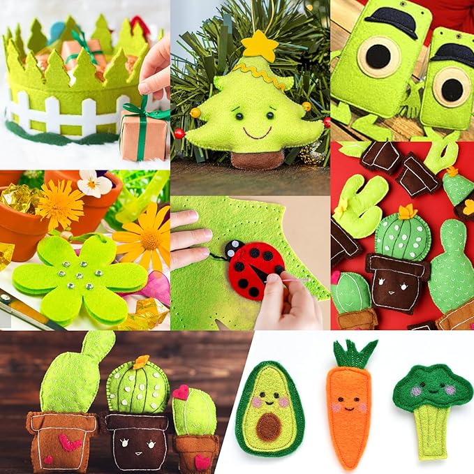 XSEINO 13 Rolls Matcha Green Felt Fabric,8"x35"(20.5x90cm) 1.4mm Thick Soft Felt Fabric Sheet for Crafts,Matcha Green Series Colors Soft Nonwoven Fabric,Fit for Decoration, Sewing, DIY Crafts