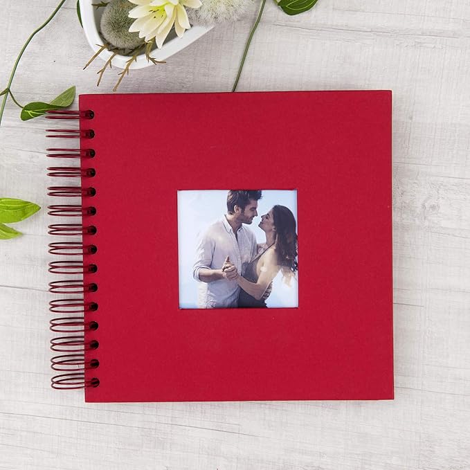 8 x 8 Inch Small DIY Scrapbook Photo Album with Window Design Cover 80 Pages Craft Paper Memory Book for Weeding Family Travel and Baby (Red)