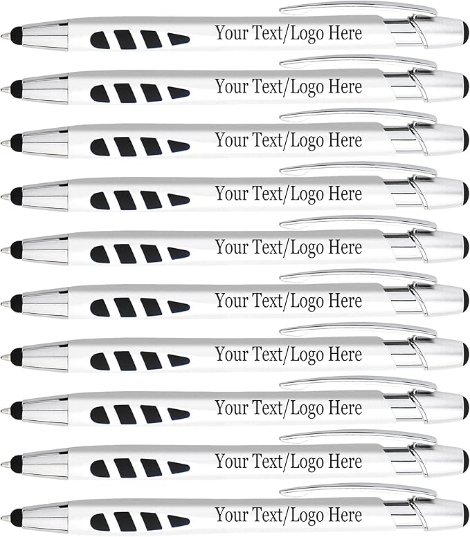 Personalized with Your Custom Logo or Text Pens-300 Pack Bulk-for Businesses, Parties, and Events, 2 in 1 Capacitive Stylus & Ballpoint Pen Compatible with Most Touchscreen Devices, Pearl White