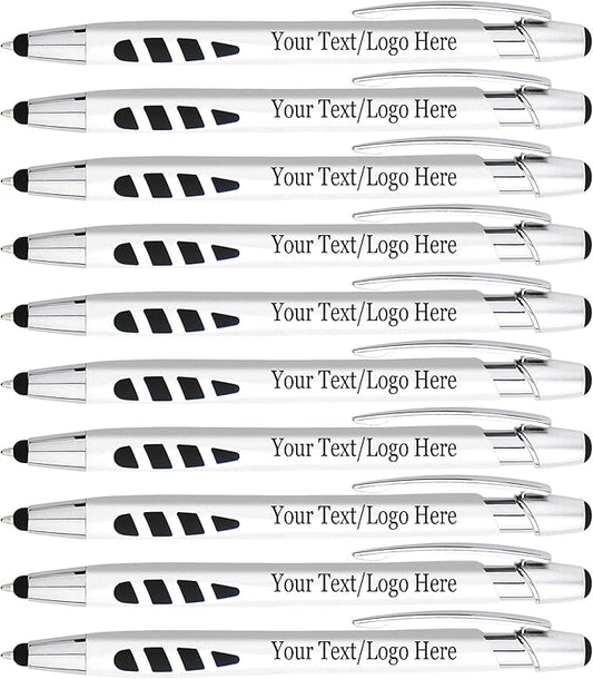Personalized with Your Custom Logo or Text Pens-300 Pack Bulk-for Businesses, Parties, and Events, 2 in 1 Capacitive Stylus & Ballpoint Pen Compatible with Most Touchscreen Devices, Pearl White