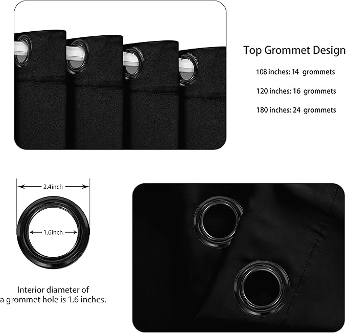 BONZER Room Divider Curtain Grommet Thermal Insulated Wide Blackout Curtains for Bedroom Living Room, 84L x 108W Inch (7L x 9W ft), 1 Panel, Black
