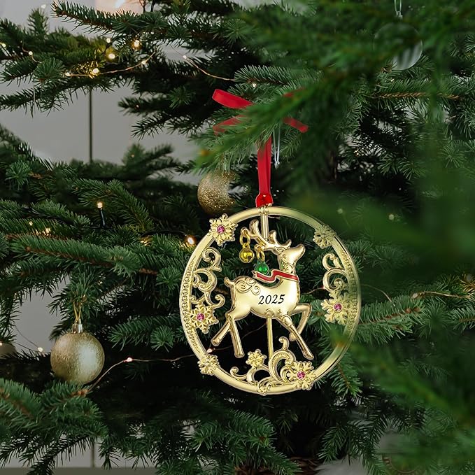 Christmas Tree - 2025 Rotation Reindeer Hanging Ornaments Pendant of Car Charm Holiday Keepsake Gift Home Decor (Reindeer Gold (2025))