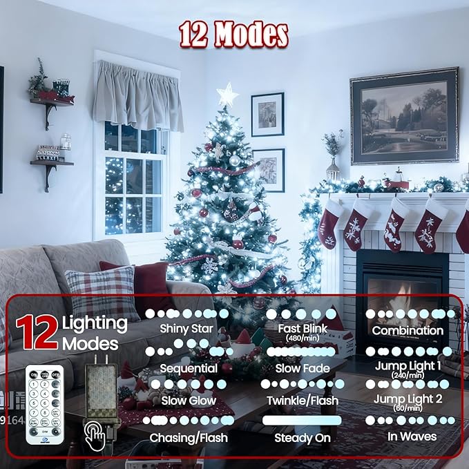 2025 New Voice Control 88ft 240LED Smart Christmas String Lights Outdoor/Indoor | String Lights with Remote, 12Modes, 7Voice Commands & Timers, Christmas Twinkle Light for Xmas Tree Decor (Cool White)