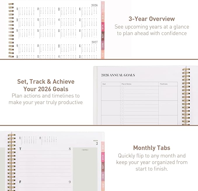 Rileys 2026 Planner, Agenda Planner With Weekly And Monthly View, Daily Agenda Book And Yearly Planners Calendar Book, Spiral Bound With Tabs, Notes, Goals And Holidays (Green, 8.5 x 11 in)