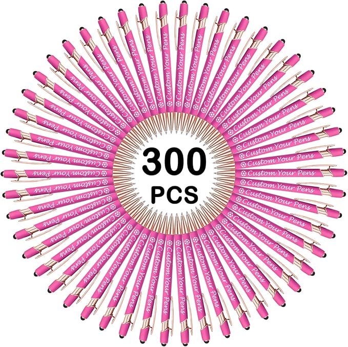 Amlion Personalized Custom Pens with Name Engraved Logo Text,300 Customized Writing Stylus Pen Promotional Item Gift for Men Women Office Business Wedding-Pink