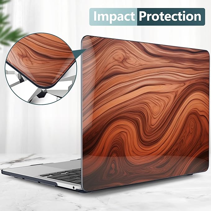 TWOLSKOO Compatible with MacBook Pro 13 inch Case 2023-2016 A2338 M2/M1 A2251 A2289 A2159 A1989 A1706, Plastic Hard Shell Cover & Keyboard Skin & Screen Protector, Wood Grain
