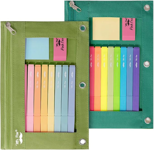 Mr. Pen- Pencil Pouch for 3 Ring Binder, 2 Pack, Green Shades, 3 Ring Binder Pencil Pouch