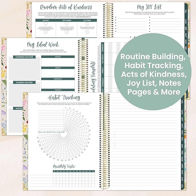 bloom daily planners 2025-2026 Hardcover Academic Year Goal & Vision Planner (July 2025 - July 2026) - Monthly & Weekly Calendar Agenda Organizer - 7.5" x 9" - Garden Party, Beige