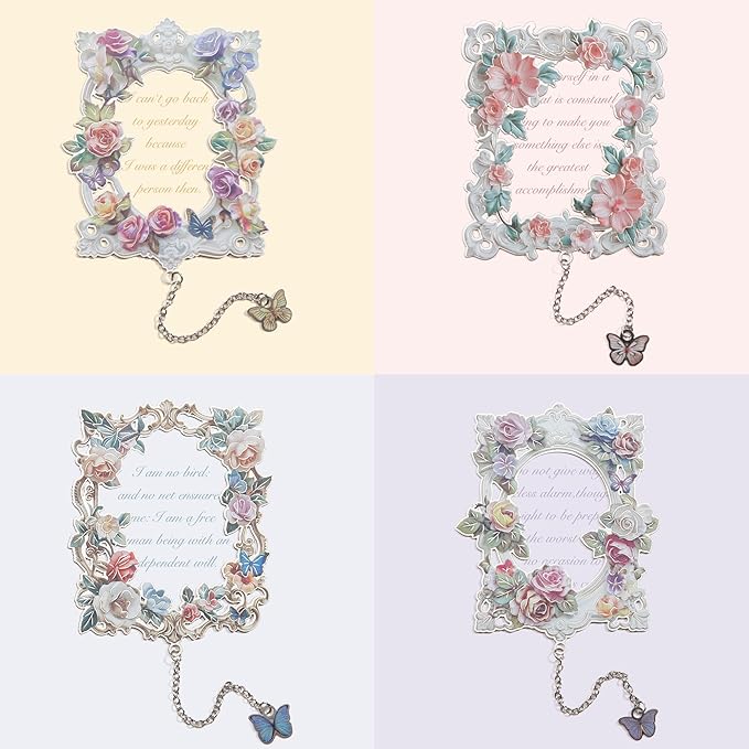 4 Pieces Metal Bookmarks for Women, Large Size Cute Hollow Bookmark Garland Flower Window Butterfly Unique Book Mark for Reading, Artistic Gift for Book Lovers Writers Readers Children Teens Men