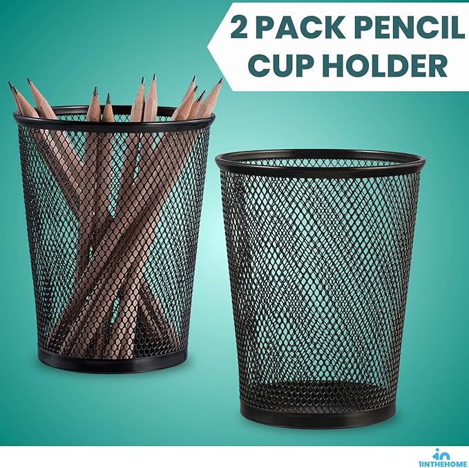 Big Tall Pencil Cup, Black Wire Mesh ''2 Pack'' (Black Jumbo)