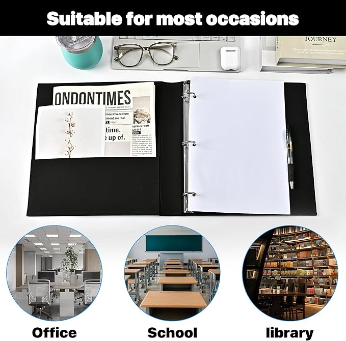 Vintage Hardback 3 Ring Binder 1 Inch, Professional Leather Binder 3 Ring, Three Ring Binders Fits 8.5" x 11", D Ring Binders for Photo Album, Home, School and Office Supplies- Blue