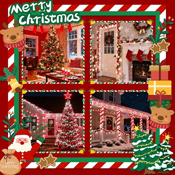 2025 New Voice Control 88ft 240LED Smart Christmas String Lights Outdoor/Indoor | String Lights with Remote, 12Modes, 7Voice Commands & Timers, Christmas Twinkle Light for Xmas Tree Decor(Red & White)