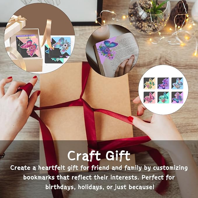 6 PCS Diamond Art Bookmarks, Butterfly, Diamond Painting Bookmarks for Book loverss DIY Bookmark Corner for Adults Beginner Craft Gift