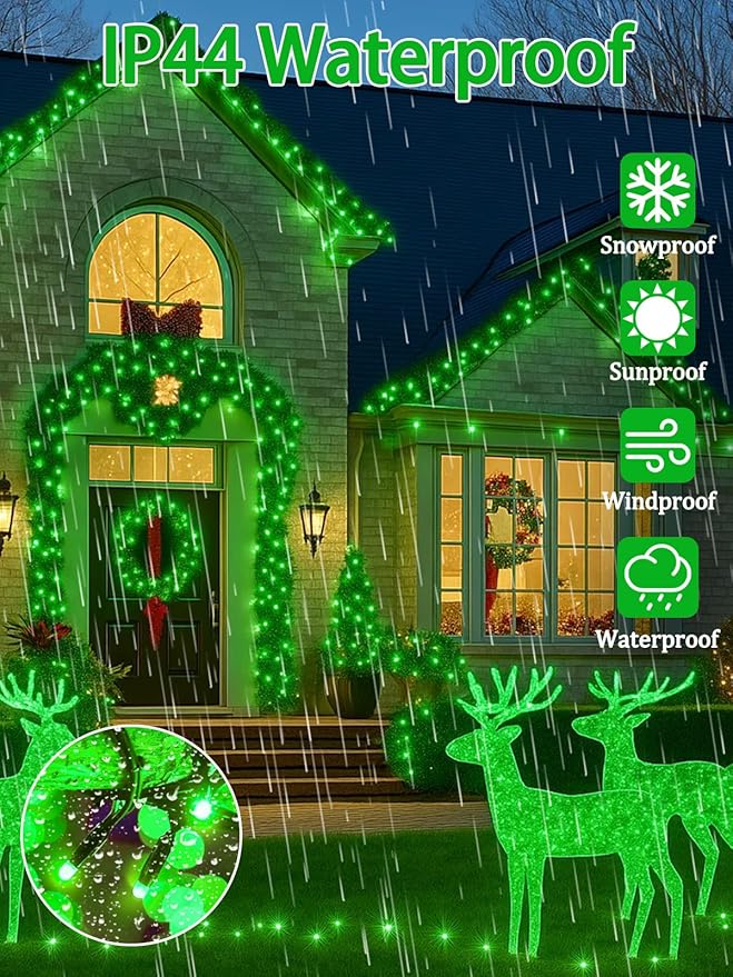 2-Pack 66FT 200 LED Christmas Lights, 13 Modes Extendable Christmas Tree Lights with Timer & Memory, Waterproof Twinkle Fairy Lights Green Wire Outdoor String Lights Indoor for Xmas Tree (Green)