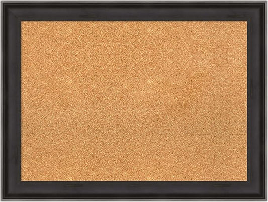 Amanti Art Natural Cork Board for Wall, 24x32 Vision Board with Black Wood Frame, Medium Corkboard Office Decor for Home Organization, Casual Corkboard Pinboard to display items for home organization