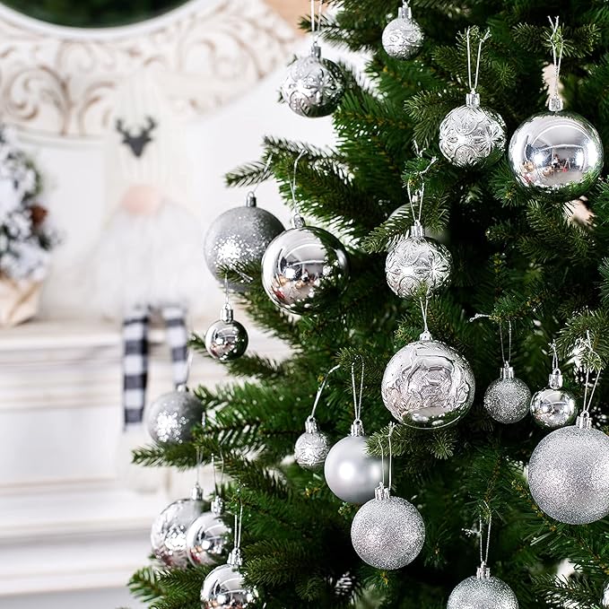 Christmas Ornaments for Xmas Trees,Silver Shatterproof Christmas Ball Ornaments