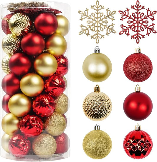 Christmas Tree Decorations Ornament Set, 60ct 2.36 Inches Red and Gold Shatterproof Christmas Ball Ornaments, Hanging Ball for Xmas Holiday Wedding Party Decor