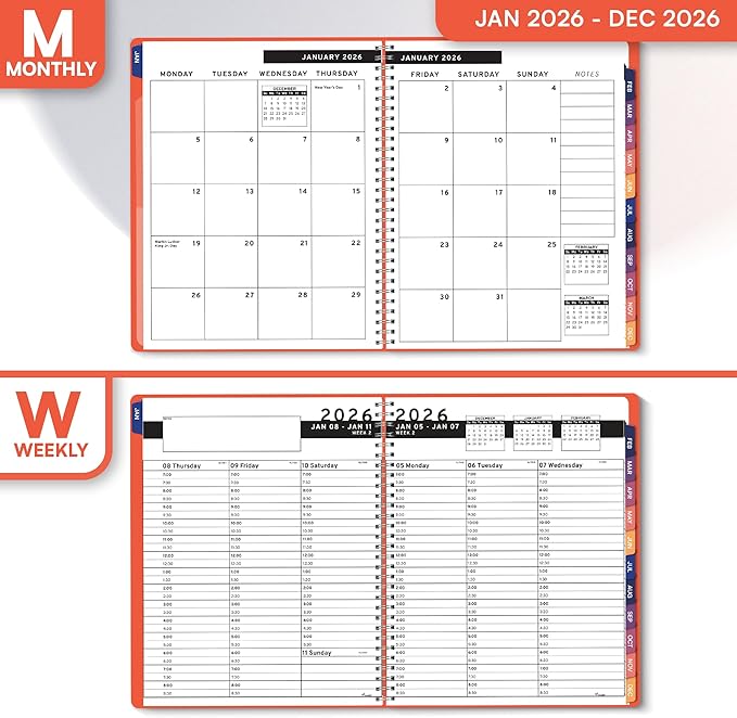 Ensight 2026 Appointment Book and Planner 6.5" x 8.5" Large Hourly Weekly Daily Schedule Book with Tabs, 30 Minute Time Slots, Peach Calendar Organizer Jan 2026–Dec 2026 Appointment Planner - Peach