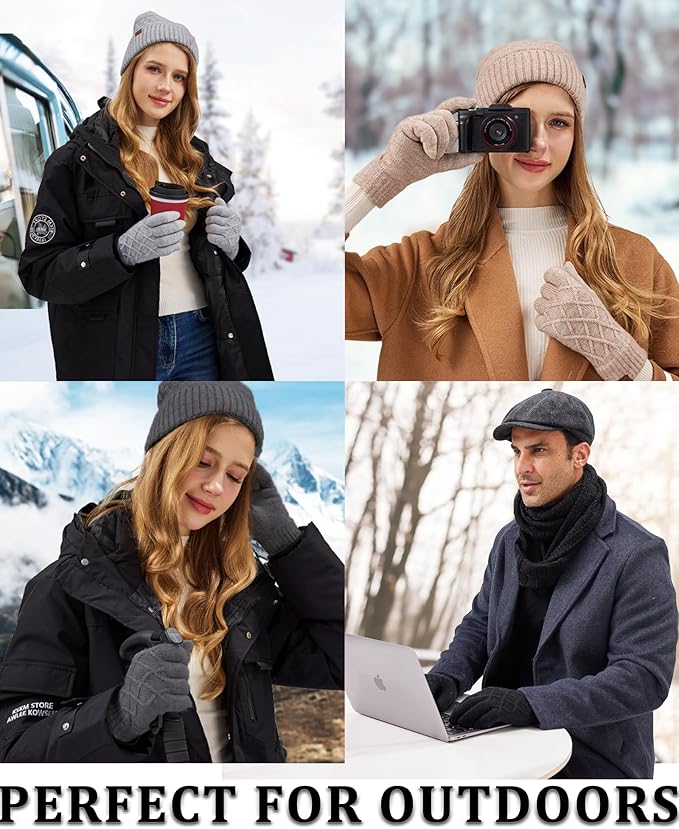 REACH STAR 2 Pairs Winter gloves for women Touch screen Elastic Thermal knit Lining Warm Gloves for Cold weather