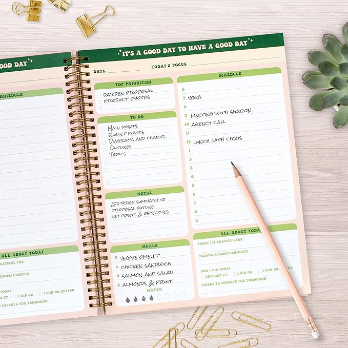 To Do List Cute Planner Undated Notebook, A4 Large Hardcover Spiral Schedule Retro Notebook, Aesthetic Daily for Students Girls Teens , Pink, Green (8.5x11)