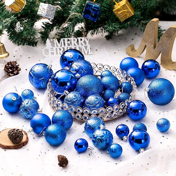 Senjie Blue Shatterproof Christmas Ornaments, 32 Pcs, Plastic, Hanging, Christmas, Wedding