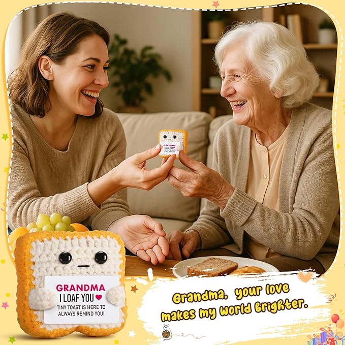 Gifts for Grandma from Granddaughter, Grandson - Funny "I Loaf You" Crochet Toast - Unique Mothers Day, Birthday, Christmas Gift for Grandma, Nana, Gigi - Cute Keepsake & Décor