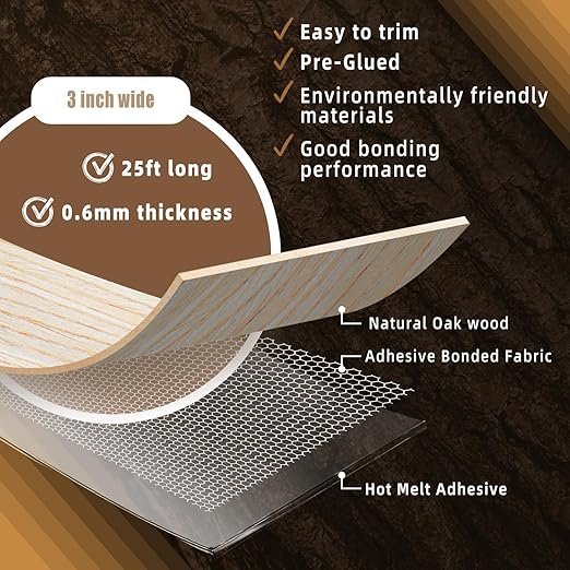 GSCIT Club Oak Edge Banding, 3 inch x 25ft roll of Veneer Edge Banding Preglued Flexible, Real Wood Tape Banding