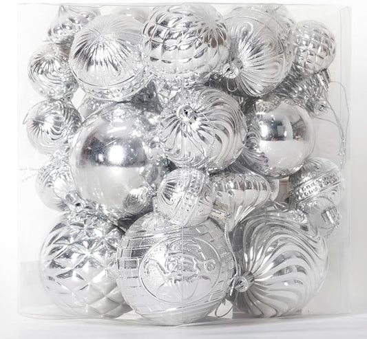 Christmas Ornaments Set with 36pcs Shatterproof Christmas Tree Decorations Multi-Size Christmas Ball Ornaments with 7 Styles Silver