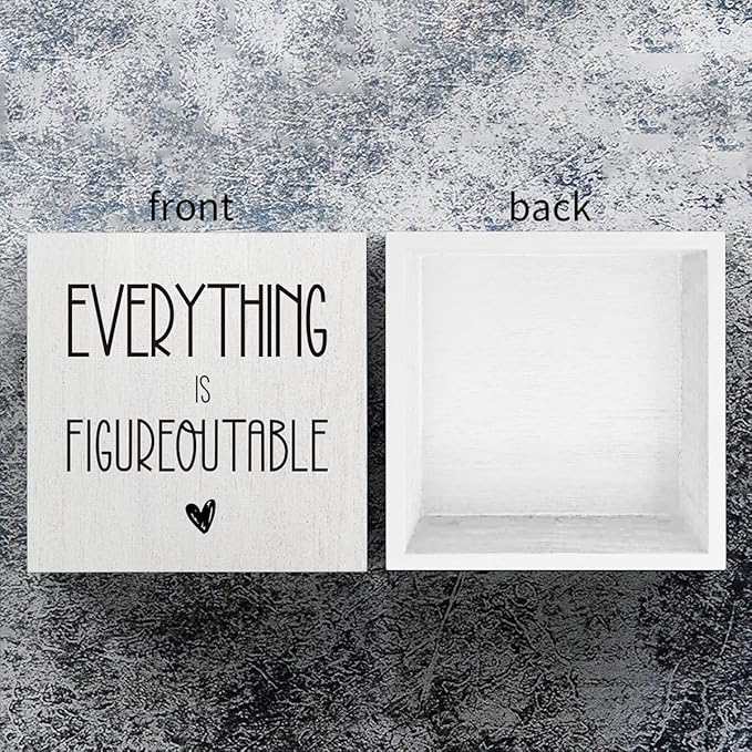 mmiishe Everything Is Figureoutable Wooden Box Sign Decorative Inspirational Farmhouse Wood Box Sign Home Office Decor Motivational Gift Rustic Square Desk Decor Sign for Shelf 5 x 5 Inches