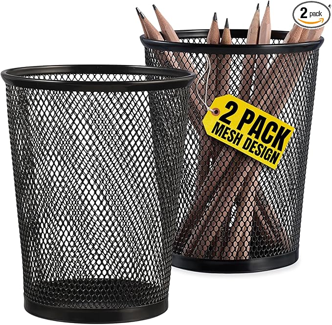 Big Tall Pencil Cup, Black Wire Mesh ''2 Pack'' (Black Jumbo)