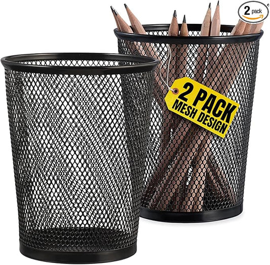 Big Tall Pencil Cup, Black Wire Mesh ''2 Pack'' (Black Jumbo)