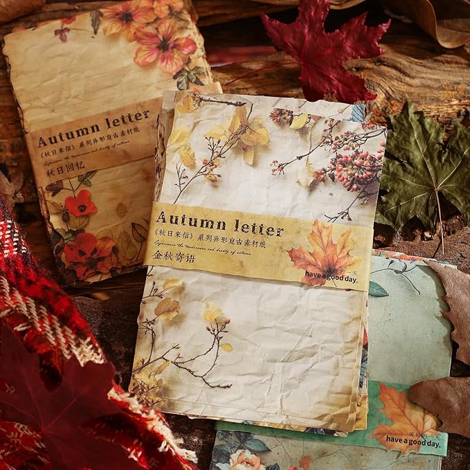 Autumn-Themed Vintage Scrapbook Paper Set, 180 PCS Floral Craft Paper Kit with Glue Tape for Journaling, Scrapbooking, DIY Crafts, and Art Supplies