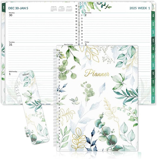 SUNEE 2026 Weekly and Monthly Planner - from January 2026 - December 2026, 8.5"x11" Daily Agenda Planner with Monthly Tab, Flexible Cover, Note Pages, Pockets, Bookmark, Spiral Binding, Eucalyptus