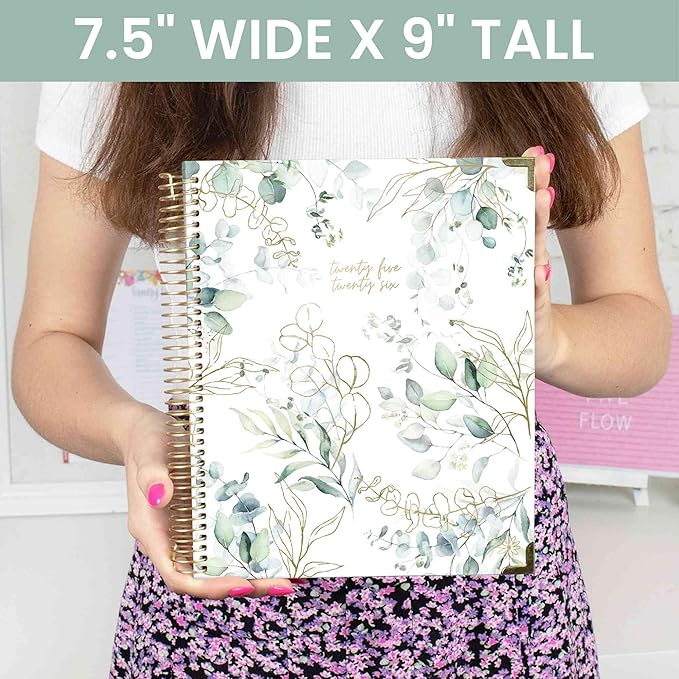 bloom daily planners 2025-2026 Hardcover Academic Year Goal & Vision Planner (July 2025 - July 2026) - Monthly & Weekly Calendar Agenda Organizer - 7.5" x 9" - Eucalyptus, White