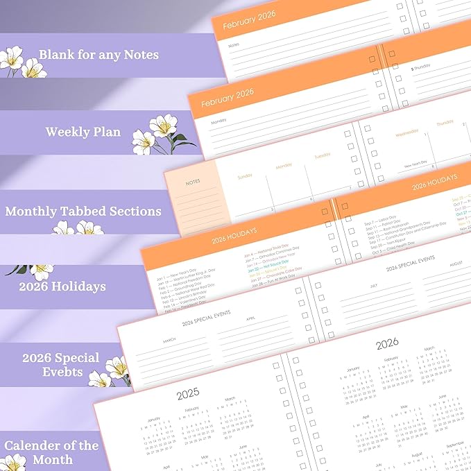 CAGIE 2026 Planner Weekly and Monthly from Dec 2025 to Dec 2026 Hardcover Spiral Bound Calendar Floarl Yearly Agenda Planners for Women with Stickers, 8.3 x 9.1, White Butterfly