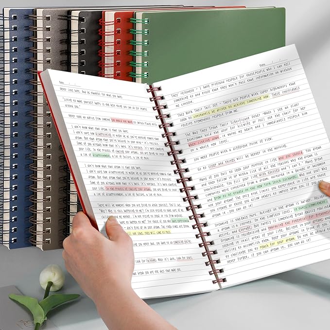 AHGXG Spiral Notebook College Ruled - Spiral Notebook Journal Large B5 7.6" x 10", 300 Pages/150 Sheets, 100GSM Thick Paper, Plastic Hardcover, for Women Men Office School, Green