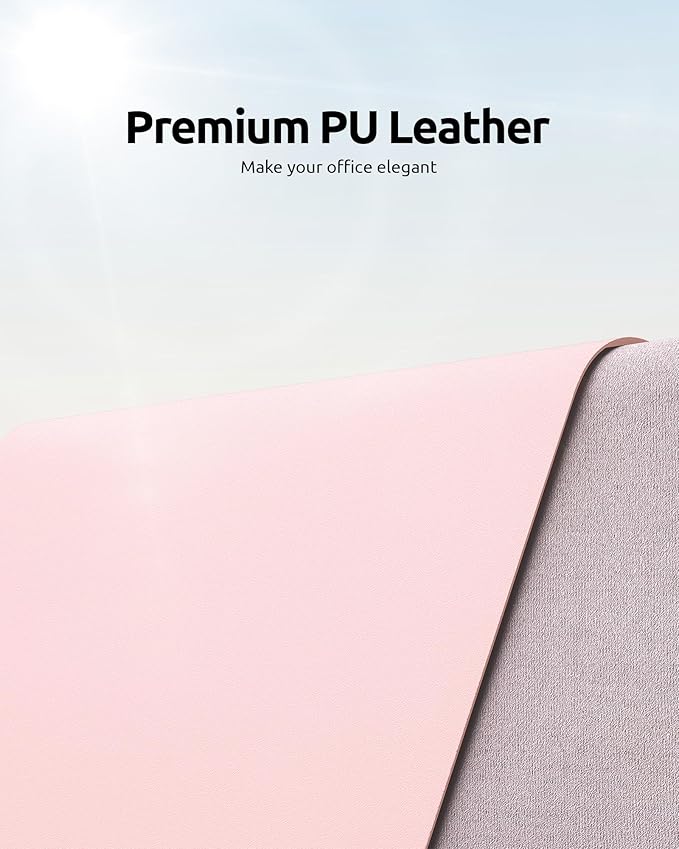 YSAGi Leather Desk Protector, Office Mat, Large Mouse Mat, Non-Slip PU Leather Blotter, Laptop Pad, Waterproof Writing Pad for Office and Home (Light Pink, 23.6" x 13.8")