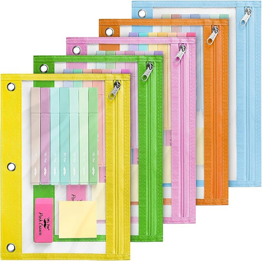 Mr. Pen- Pencil Pouch, 5 Pack, Pencil Pouches with Clear Windows on Both Sides, Clear Zipper Pencil Pouch for 3 Ring Binder Pencil Pouch, Pencil Case for Binder Pouch, 3 Ring Binder Pouch